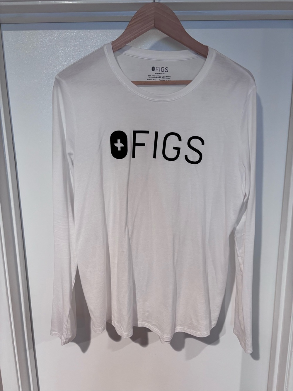 Women’s Figs Bright White Logo Soft Underscrub, White with black logo, Medium